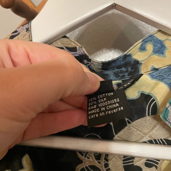 Citron Santa Monica cotton silk blend dragons print button down blouse - Picture 3 of 6